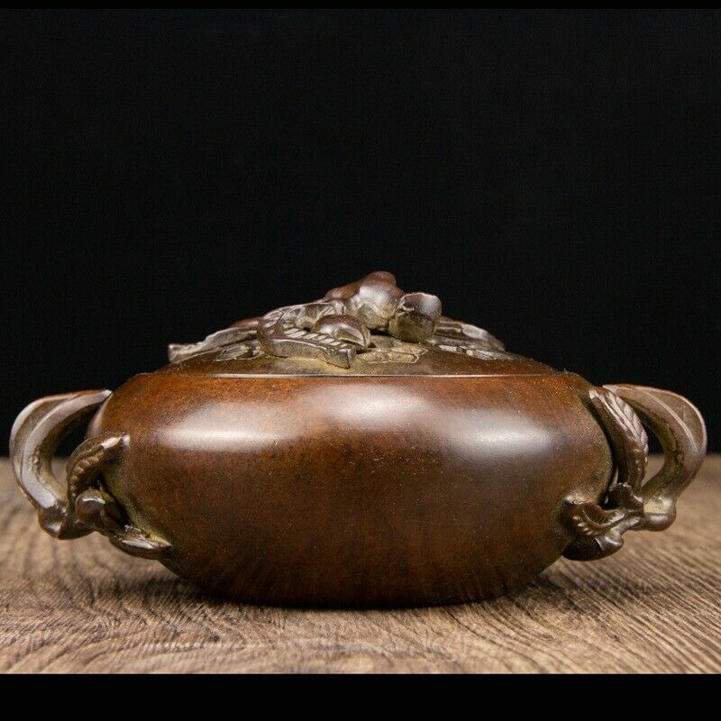 13.5 Cm Chinese Antique Bronze Censer Old Brass Incense Burner Peach Snt