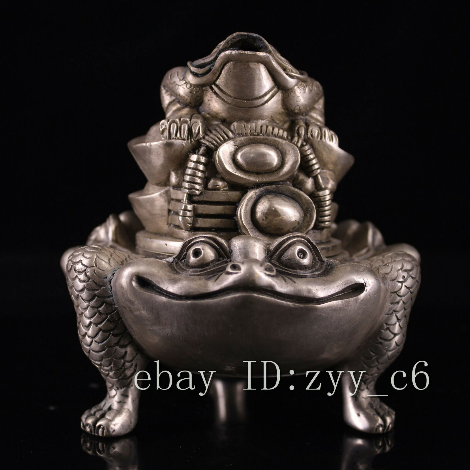 4.8" Chinese Antiques Pure Copper Mosaic Gem Silver-plated Toad Incense Burner