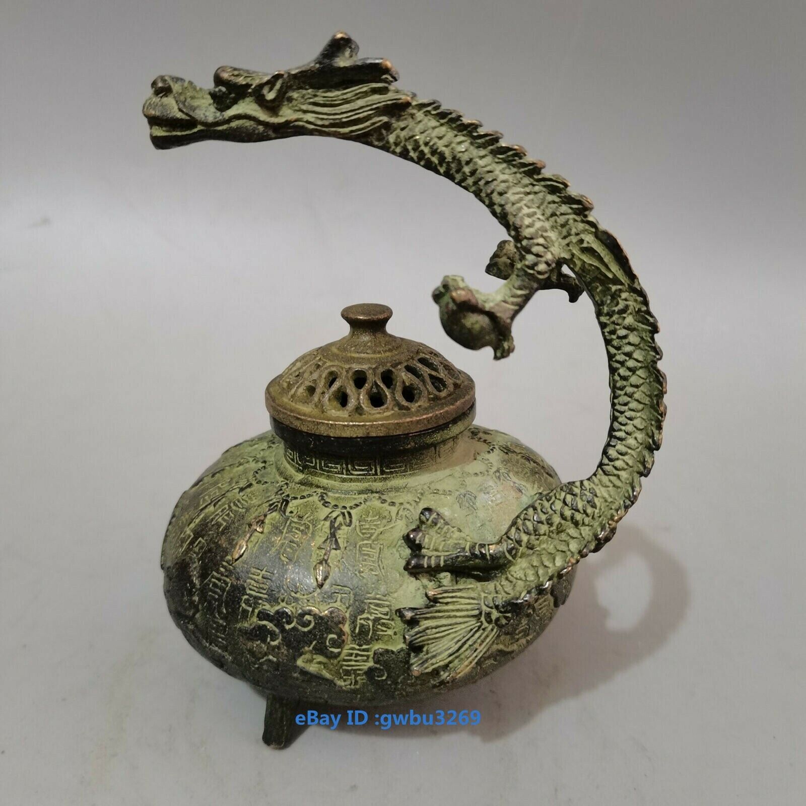 L34 Old Chinese Bronze Hand-carved Dragon Statue Incense Burner W Xuande Mark