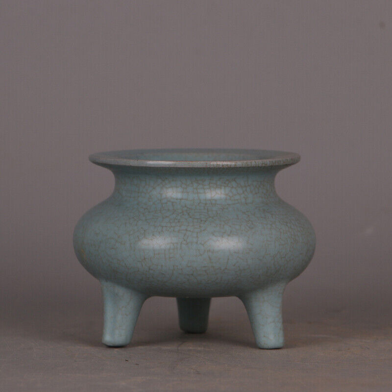3.1" Antique China Porcelain Song Dynasty Ru Kiln Cyan Ice Crack Incense Burner