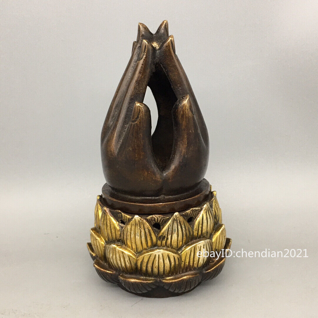 7.2" China Ming Xuande Old Pure Copper Gilt Bergamot Lotus Incense Burner