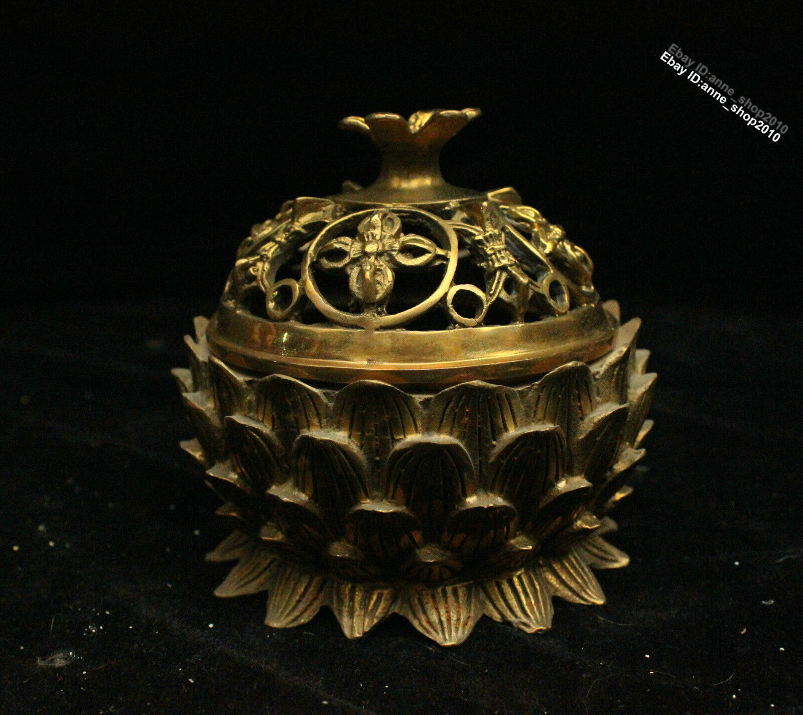 13cm China Old Brass Censer Antique Bronze Lotus Incense Burner