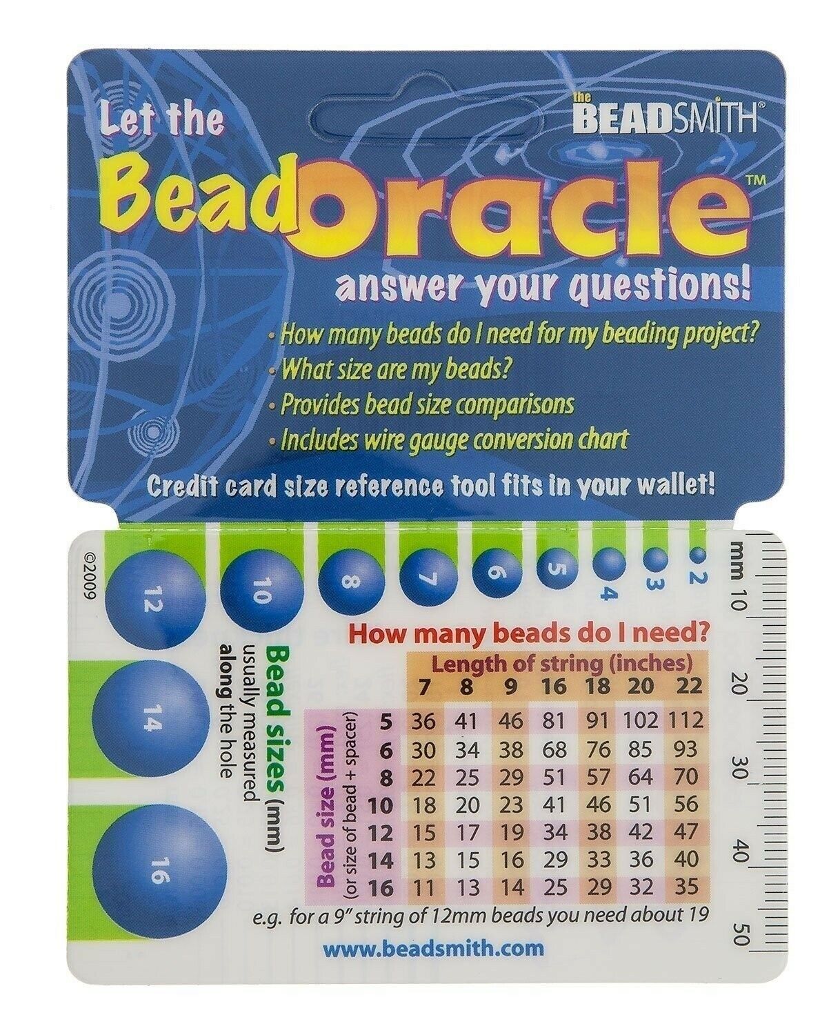 1 Oracle Wallet Beading Reference Card For Bead Charts & Sizes