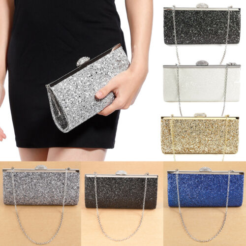 All-over Glitter Design Women Clutch Evening Handbag Clasp W/ Shiny Rhinestones